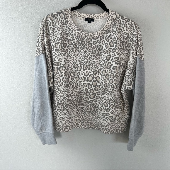 Rails Alice Mixed Grey Cheetah Print Cotton Blend Crewneck Sweatshirt Pullover - Picture 4 of 14